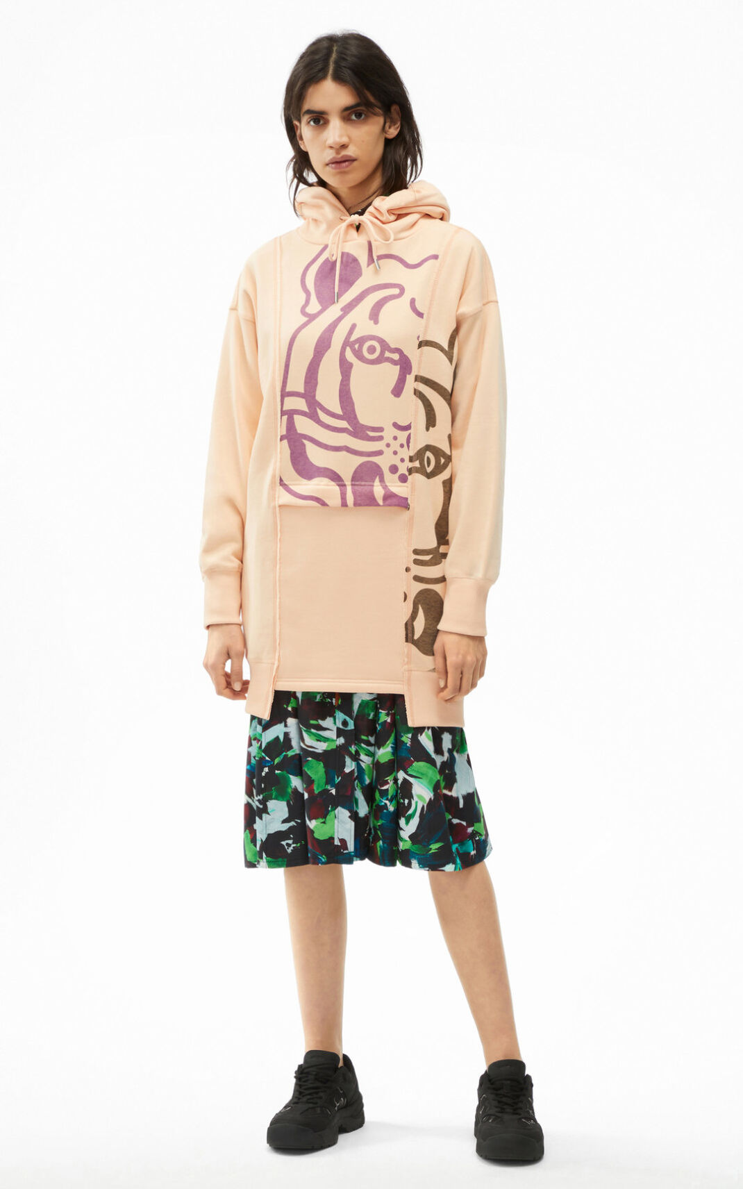 Robe Kenzo Femme Hooded K Tiger sweater Rose WTOYN-9016